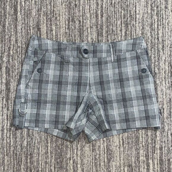 Ana Womens Size 6 Short Shorts Black White Plaid Front & Back Pockets‎ Stretch - Picture 1 of 7